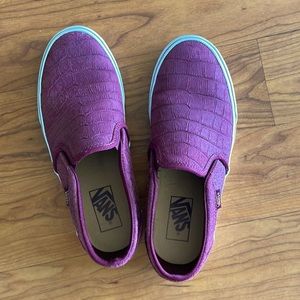 Burgundy Vans with crocodile texture